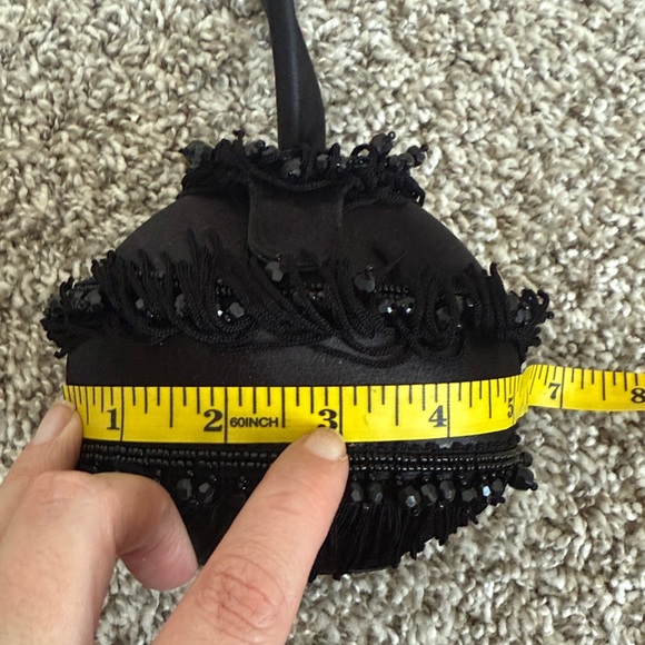 La Regale Small Evening Bag Round Elegant Black Fringe - Picture 5 of 7